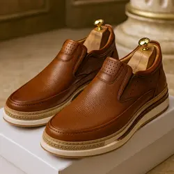 کفش طبی مردانه مدل چرم طبیعی کد 0078 رنگ عسلی