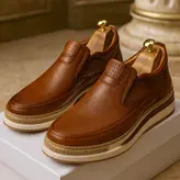 کفش طبی مردانه مدل چرم طبیعی کد 0078 رنگ عسلی