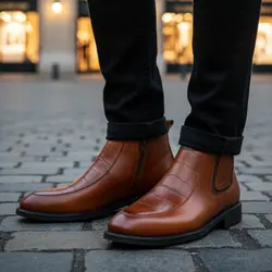 نیم بوت مردانه مدل چرم طبیعی کد 0037 رنگ عسلی