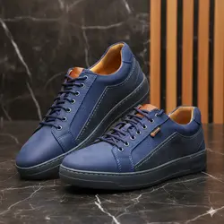 کفش روزمره مردانه مدل چرم طبیعی کد 0076 رنگ آب