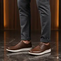 کفش روزمره مردانه مدل چرم طبیعی کد 00118t.k رنگ عسلی