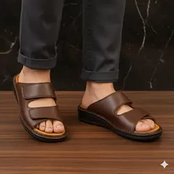 صندل مردانه مدل چرم طبیعی کد 014 رنگ قهوه ای