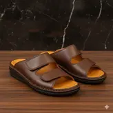 صندل مردانه مدل چرم طبیعی کد 014 رنگ قهوه ای