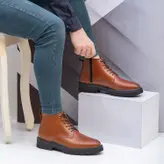 نیم بوت مردانه چرم طبیعی کد 00174t.k رنگ عسلی