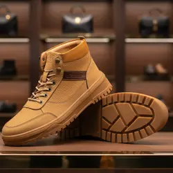 نیمبوت مردانه چرم طبیعی کد 00182t.k رنگ عسلی