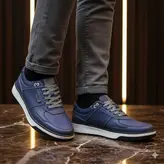 کفش روزمره مردانه مدل چرم طبیعی کد 00121t.k رنگ آبی