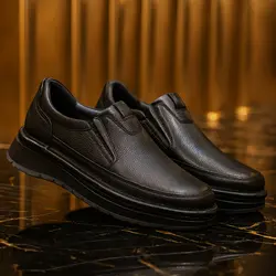 کفش طبی مردانه مدل چرم طبیعی کشی کد 0031 رنگ مشکی