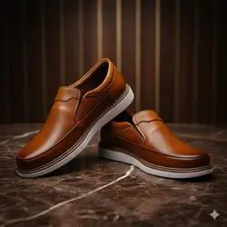 کفش روزمره مردانه چرم طبیعی کد 0014t.k رنگ عسلی