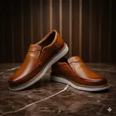 کفش روزمره مردانه چرم طبیعی کد 0014t.k رنگ عسلی