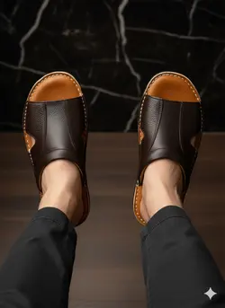 صندل مردانه مدل چرم طبیعی کد 05 رنگ قهوه ای