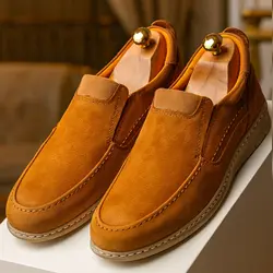 کفش روزمره مردانه مدل چرم طبیعی کد 00135t.k رنگ عسلی