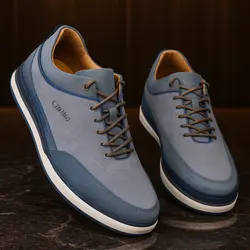 کفش روزمره مردانه مدل چرم طبیعی کد 0079 رنگ آبی