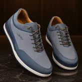 کفش روزمره مردانه مدل چرم طبیعی کد 0079 رنگ آبی