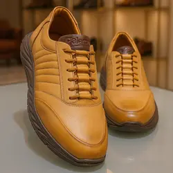 کفش روزمره مردانه چرم طبیعی کد 007t.k رنگ عسلی