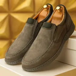 کفش روزمره مردانه مدل چرم طبیعی کد 00135t.k رنگ طوسی