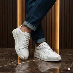 کفش روزمره مردانه چرم طبیعی کد 00161t.k رنگ سفید