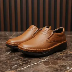 کفش طبی مردانه مدل چرم طبیعی کد 00119t.k رنگ عسلی