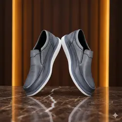 کفش روزمره مردانه چرم طبیعی کد 0014t.k رنگ طوسی