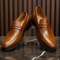 کفش مردانه مدل چرم طبیعی کد 00106t.k رنگ عسلی