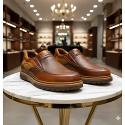 کفش روزمره مردانه مدل چرم طبیعی کد 0085 رنگ عسلی