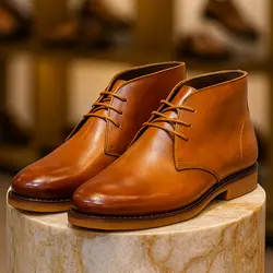 نیمبوت مردانه چرم طبیعی کد 00155t.k رنگ عسلی