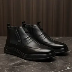 نیمبوت مردانه چرم طبیعی کد 00180t.k رنگ مشکی