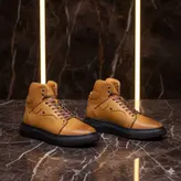 نیمبوت مردانه چرم طبیعی کد 00158t.k رنگ عسلی