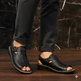 صندل مردانه مدل چرم طبیعی کد 042 رنگ مشکی