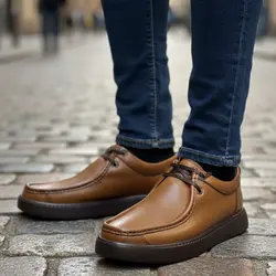 کفش روزمره مردانه چرم طبیعی کد 00153t.k رنگ عسلی