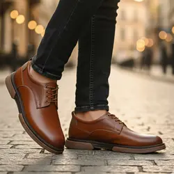 کفش روزمره مردانه چرم طبیعی کد 00188t.k رنگ عسلی