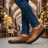 کفش روزمره مردانه مدل چرم طبیعی کد 0030 رنگ عسلی