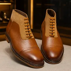 نیمبوت مردانه چرم طبیعی کد 00168t.k رنگ عسلی