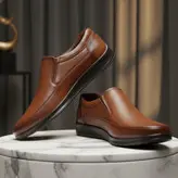 کفش روزمره مردانه چرم طبیعی کد 00148t.k رنگ عسلی