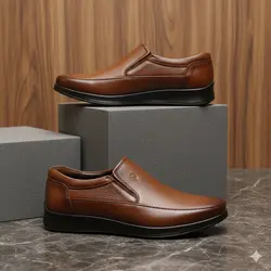 کفش روزمره مردانه چرم طبیعی کد 00148t.k رنگ عسلی