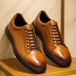 کفش روزمره مردانه چرم طبیعی کد 005t.k رنگ عسلی