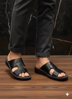 صندل مردانه مدل چرم طبیعی کد 04 رنگ مشکی