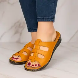 صندل زنانه مدل چرم طبیعی کد 034 رنگ نارنجی