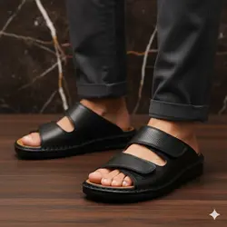 صندل مردانه مدل چرم طبیعی کد 014 رنگ مشکی