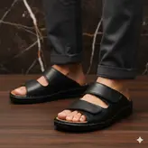 صندل مردانه مدل چرم طبیعی کد 014 رنگ مشکی