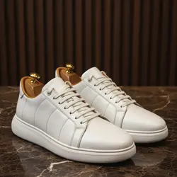 کفش روزمره مردانه چرم طبیعی کد 00141t.k رنگ سفید