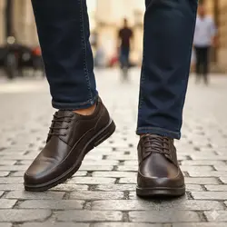 کفش روزمره مردانه چرم طبیعی فرزین کد 00150t.k رنگ قهوه ای