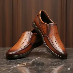 کفش روزمره تابستانی مردانه مدل چرم طبیعی کد 00127t.k رنگ عسلی