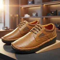 کفش طبی مردانه چرم طبیعی کد 0012t.k رنگ عسلی