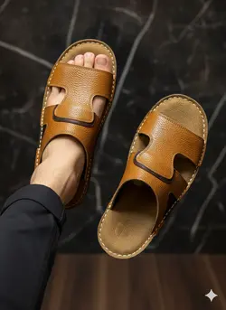 صندل مردانه مدل چرم طبیعی کد 03 رنگ عسلی