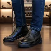 نیم بوت مردانه چرم طبیعی کد 00170t.k