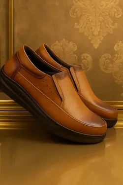 کفش طبی مردانه مدل چرم طبیعی کد 004t.k رنگ عسلی