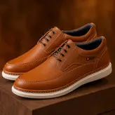 کفش روزمره مردانه مدل چرم طبیعی کد 0071 رنگ عسلی