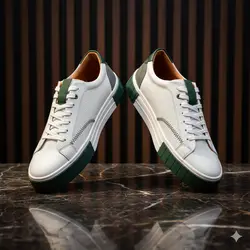 کفش روزمره مردانه چرم طبیعی کد 00198t.k رنگ سفید