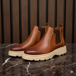 نیم بوت مردانه چرم طبیعی کد 00199t.k رنگ عسلی