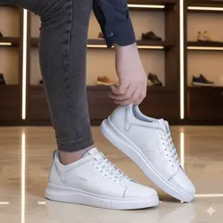 کفش روزمره مردانه چرم طبیعی کد 00186t.k رنگ سفید